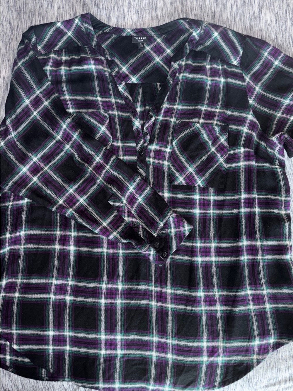 torrid Black Plaid Button-Front Shirt with Purple Accents